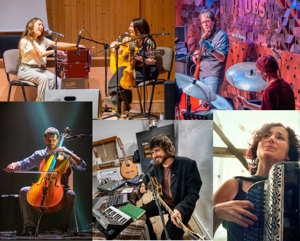 De izda. a dcha. y de arriba abajo: Ixeya, Senda Romero, Matthieu Saglio, Idoipe y Errege Belda